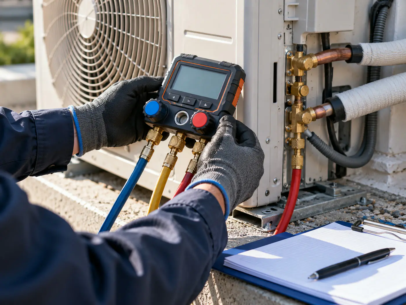 Contrôle d'étanchéité du circuit frigorifique au manomètre par AERIS ENERGIE